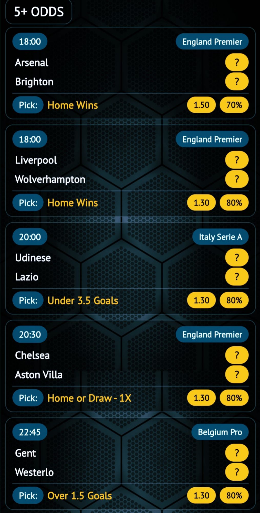 Today 5+ odds soccer betting tips with Arsenal vs Brighton, Liverpool vs Wolves, Chelsea vs Aston Villa predictions