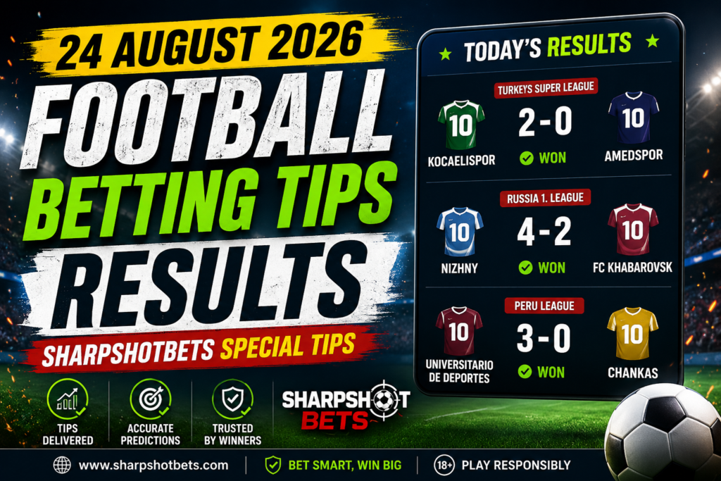 24 August 2026 winning football predictions results summary scoreboard