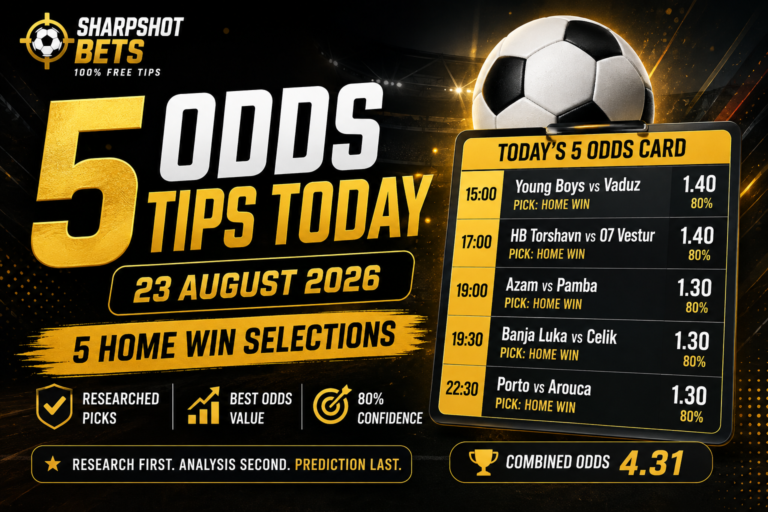 5 odds tips today featuring five home win selections from SharpShotBets